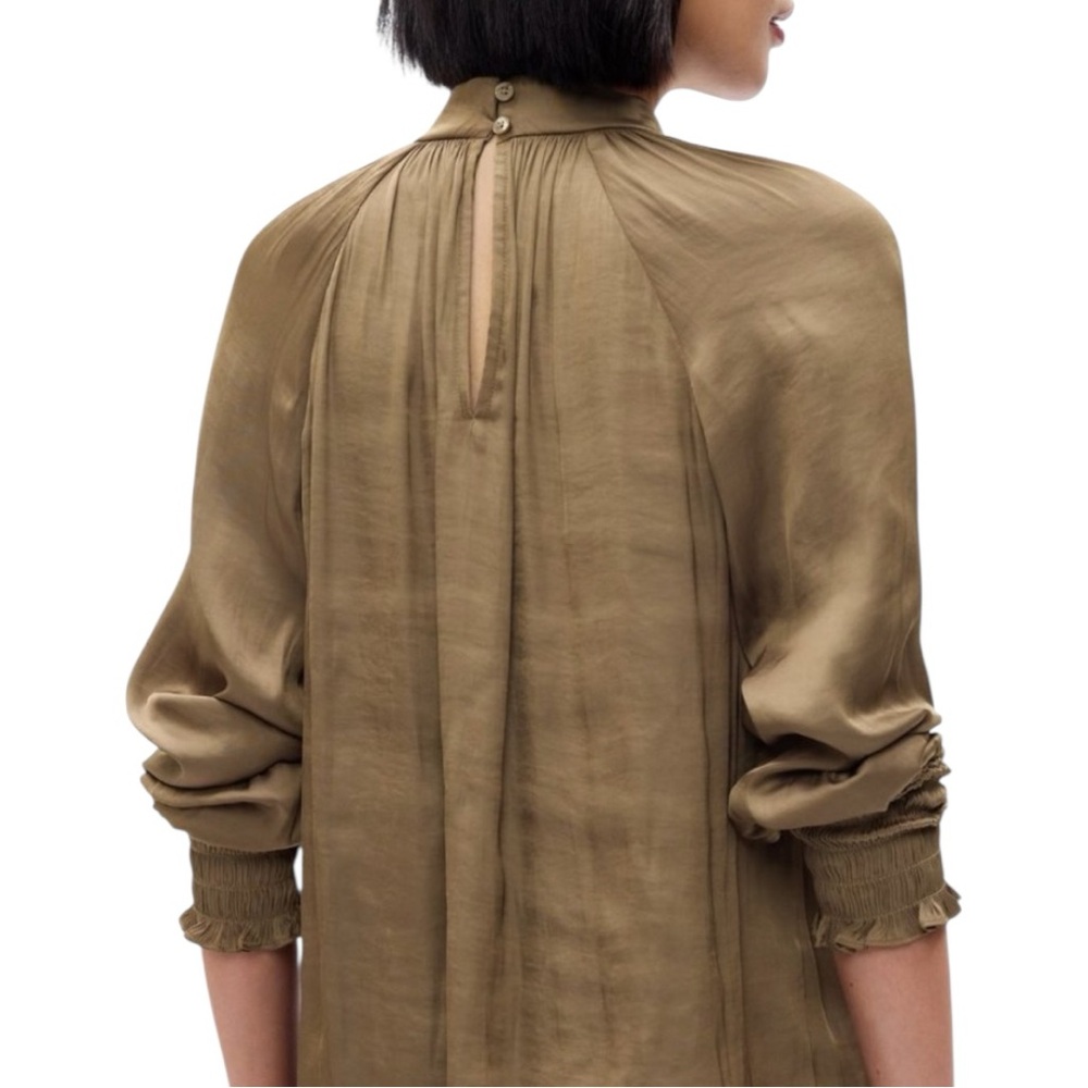 GAP Olive Women's High Neck Satin Blouse